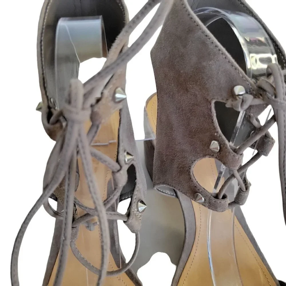 Schutz DARBY Suede Taupe Mouse Gladiator Heels Sandals Size 9B